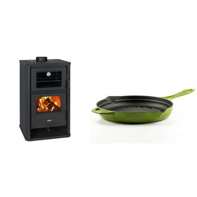 Set Kaminofen, Holzofen mit Backfach Prity, Modell FG D, Leistung 14.2kW + Emaillierte grillpfanne Gusseisen Solagio, Bamboo, Ф28cm - Kaminofen - Holzofen mit Backfach
