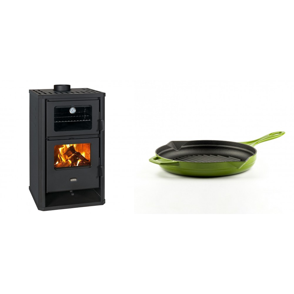 Set Kaminofen, Holzofen mit Backfach Prity, Modell FG D, Leistung 14.2kW + Emaillierte grillpfanne Gusseisen Solagio, Bamboo, Ф24cm