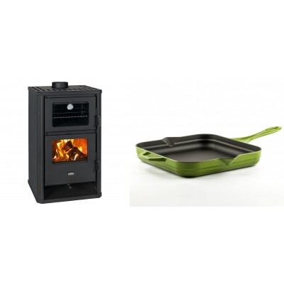 Set Kaminofen, Holzofen mit Backfach Prity, Modell FG D, Leistung 14.2kW + Emaillierte Gusseisenpfanne Solagio, Bamboo, 28x28cm - Kaminofen - Holzofen mit Backfach