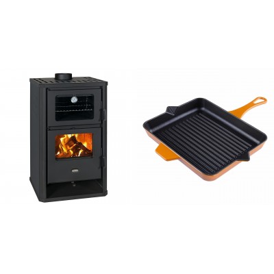 Set Kaminofen, Holzofen mit Backfach Prity, Modell FG D, Leistung 14.2kW + Emaillierte grillpfanne Gusseisen Solagio, Dijon, 26x32cm - Kaminofen - Holzofen mit Backfach