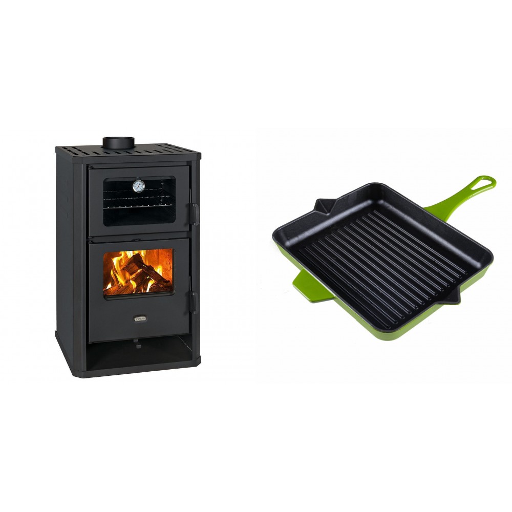 Set Kaminofen, Holzofen mit Backfach Prity, Modell FG D, Leistung 14.2kW + Emaillierte grillpfanne Gusseisen Solagio, Bamboo, 26x32cm | Holzofen | Kaminofen |