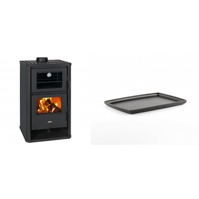 Set Kaminofen, Holzofen mit Backfach Prity, Modell FG D, Leistung 14.2kW + Rechteckige Servierplatte aus Gusseisen Solagio, 21x31cm - Kaminofen - Holzofen mit Backfach