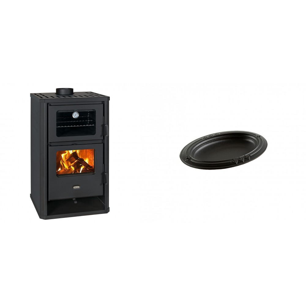 Set Kaminofen, Holzofen mit Backfach Prity, Modell FG D, Leistung 14.2kW + Gusseiserne auflaufform Solagio oval, 17x28cm | Holzofen | Kaminofen |