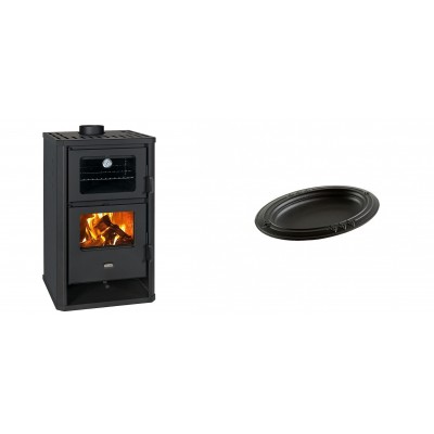 Set Kaminofen, Holzofen mit Backfach Prity, Modell FG D, Leistung 14.2kW + Gusseiserne auflaufform Solagio oval, 17x28cm - Kaminofen - Holzofen mit Backfach