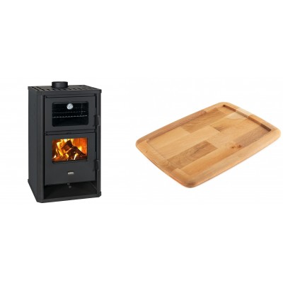 Set Kaminofen, Holzofen mit Backfach Prity, Modell FG D, Leistung 14.2kW + Holz untersetzer für gusseisenplatte Solagio HSST2131 - Kaminofen - Holzofen mit Backfach
