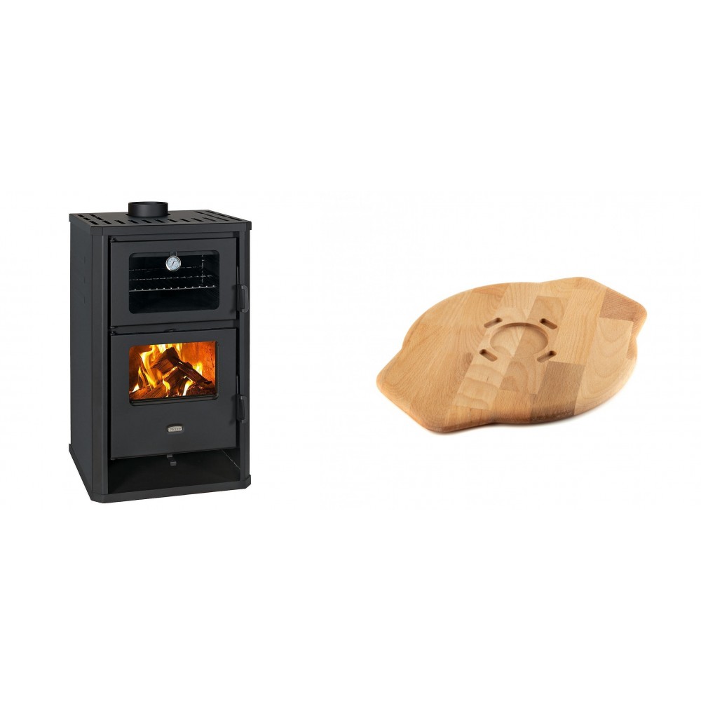Set Kaminofen, Holzofen mit Backfach Prity, Modell FG D, Leistung 14.2kW + Holz untersetzer für Gusseisenplatte Solagio HSYSAK28 | Holzofen | Kaminofen |