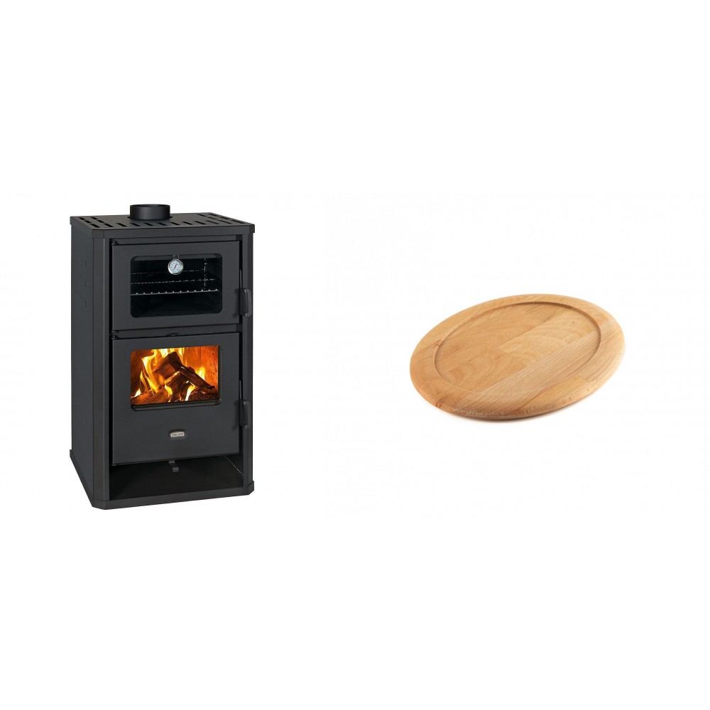 Set Kaminofen, Holzofen mit Backfach Prity, Modell FG D, Leistung 14.2kW + Holz untersetzer für ovale gusseisenpfanne Solagio HSFT1825 | Holzofen | Kaminofen |