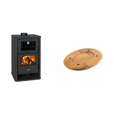 Set Kaminofen, Holzofen mit Backfach Prity, Modell FG D, Leistung 14.2kW + Holz untersetzer für ovale platte Solagio HSOISK1728, 17x28cm - Kaminofen - Holzofen mit Backfach