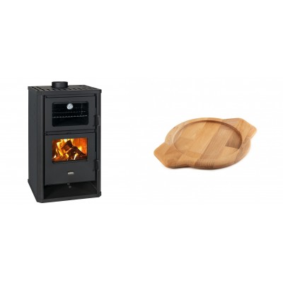 Set Kaminofen, Holzofen mit Backfach Prity, Modell FG D, Leistung 14.2kW + Holz untersetzer für gusseisenschüssel Solagio HSYKTV22 - Kaminofen - Holzofen mit Backfach