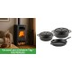 Set Kaminofen, Holzofen mit Backfach Balkan Energy, Modell Troy, Leistung 7.8kW + Gusseisen Topf Set aus 3 teilen Solagio, Black Onyx | Holzofen | Kaminofen |