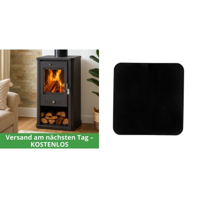 Set Kaminofen, Holzofen Balkan Energy, Modell Bianca, Leistung 8.5kW + Funkenschutzplatte Stahl 2mm, Größe 98x98cm - Holzofen
