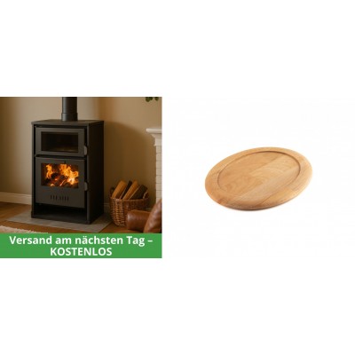 Set Kaminofen, Holzofen Wasserführend mit Backfach Balkan Energy, Modell Suzana, 11.6kW - 17.5kW + Holz untersetzer für ovale gusseisenpfanne Solagio HSFT1825 - Balkan Energy