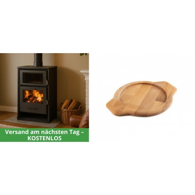 Set Kaminofen, Holzofen Wasserführend mit Backfach Balkan Energy, Modell Suzana, 11.6kW - 17.5kW + Holz untersetzer für gusseisenschüssel Solagio HSYKTV22 - Balkan Energy