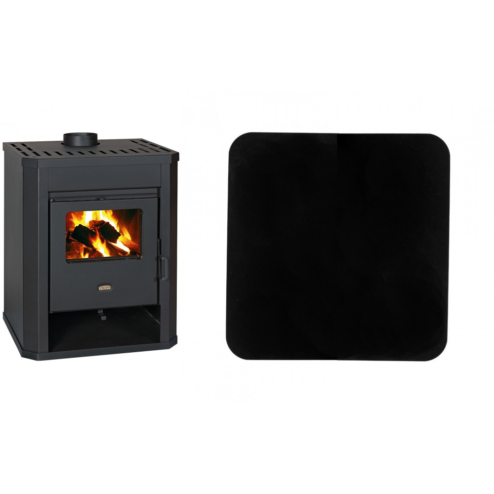 Set Kaminofen, Holzofen Prity Modell WD D, Leistung 15.9kW + Funkenschutzplatte Stahl 2mm, Größe 98x98cm | Küchenofen / Küchenhexe Prity | Prity |