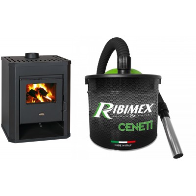 Set Kaminofen, Holzofen Prity Modell WD D, Leistung 15.9kW + Elektrischer Aschesauger Ribimex, Modell Cenetì, Fassungsvermögen 15 L - Prity