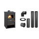 Set Kaminofen, Holzofen Prity, Modell K22 CP, Obere Platte aus Gusseisen, Leistung 10.4kW + Schornstein Bausatz PARKANEX, Stahl Ø130, Dicke 2mm | Holzofen | Kaminofen |