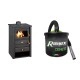Set Kaminofen, Holzofen Prity, Modell K22 CP, Obere Platte aus Gusseisen, Leistung 10.4kW + Elektrischer Aschesauger Ribimex, Modell Cenetì, Fassungsvermögen 15 L | Kaminofen Prity | Kaminofen |