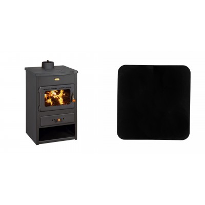 Set Kaminofen, Holzofen Wasserführend Prity, Modell K1 CP W8, Leistung 13.1kW, Gusseiserne Oberplatte + Funkenschutzplatte Stahl 2mm, Größe 98x98cm - Produktvergleich