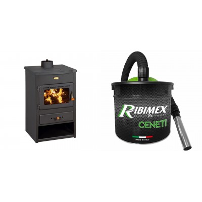 Set Kaminofen, Holzofen Wasserführend Prity, Modell K1 CP W8, Leistung 13.1kW, Gusseiserne Oberplatte + Elektrischer Aschesauger Ribimex, Modell Cenetì, Fassungsvermögen 15 L - Produktvergleich