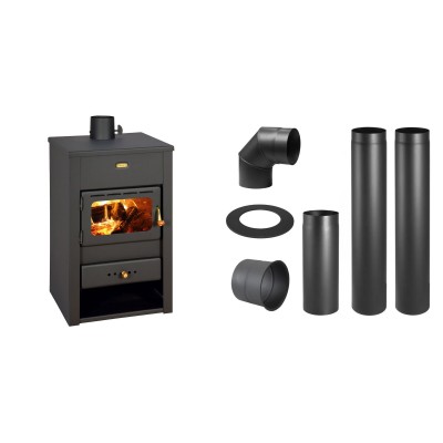 Set Kaminofen, Holzofen Prity, Modell K2, Leistung 10,4kW + Schornstein Bausatz PARKANEX, Stahl Ø130, Dicke 2mm - Prity