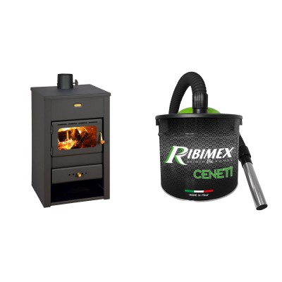 Set Kaminofen, Holzofen Prity, Modell K2, Leistung 10,4kW + Elektrischer Aschesauger Ribimex, Modell Cenetì, Fassungsvermögen 15 L - Prity