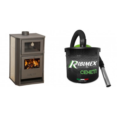 Set Kaminofen, Holzofen Wasserführend mit Backfach Balkan Energy, Modell Suzana Ceramic, 11.6kW - 17.5kW + Elektrischer Aschesauger Ribimex, Modell Cenetì, Fassungsvermögen 15 L - Produktvergleich