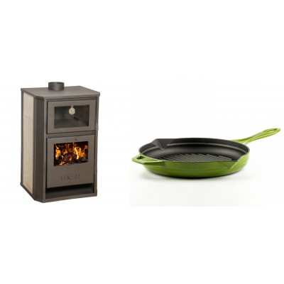 Set Kaminofen, Holzofen Wasserführend mit Backfach Balkan Energy, Modell Suzana Ceramic, 11.6kW - 17.5kW + Emaillierte grillpfanne Gusseisen Solagio, Bamboo, Ф28cm - Produktvergleich