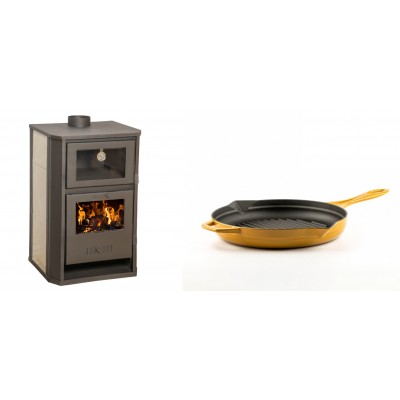 Set Kaminofen, Holzofen Wasserführend mit Backfach Balkan Energy, Modell Suzana Ceramic, 11.6kW - 17.5kW + Emaillierte grillpfanne Gusseisen Solagio, Dijon, Ф24cm - Produktvergleich
