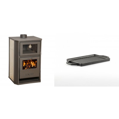 Set Kaminofen, Holzofen Wasserführend mit Backfach Balkan Energy, Modell Suzana Ceramic, 11.6kW - 17.5kW + Mini-Grillplatte aus Gusseisen Solagio, 15.5x22.5cm - Balkan Energy