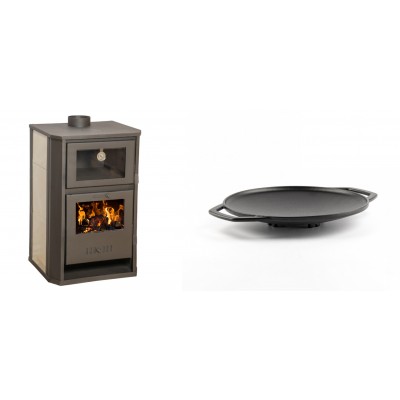 Set Kaminofen, Holzofen Wasserführend mit Backfach Balkan Energy, Modell Suzana Ceramic, 11.6kW - 17.5kW + Backplatte aus Gusseisen Solagio, Ф28cm - Produktvergleich