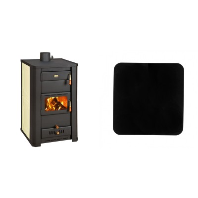 Set Kaminofen, Holzofen Wasserführend Prity, Modell S3 W21, Leistung 21.2 kW + Funkenschutzplatte Stahl 2mm, Größe 98x98cm - Prity