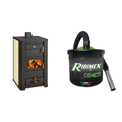 Set Kaminofen, Holzofen Wasserführend Prity, Modell S3 W21, Leistung 21.2 kW + Elektrischer Aschesauger Ribimex, Modell Cenetì, Fassungsvermögen 15 L - Prity