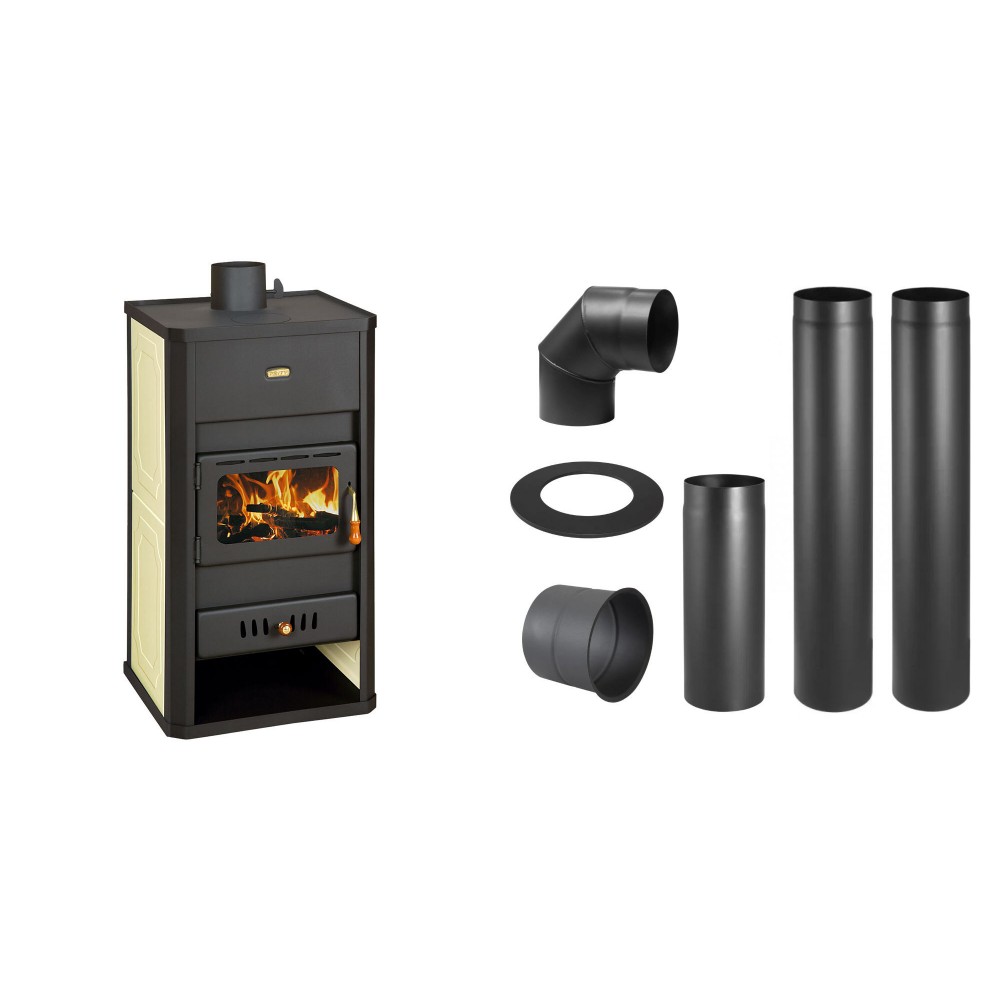 Set Kaminofen, Holzofen Wasserführend Prity, Modell S3 W13, Leistung 15kW + Schornstein Bausatz PARKANEX, Stahl Ø130, Dicke 2mm | Wasserführender Kaminofen | Kaminofen |