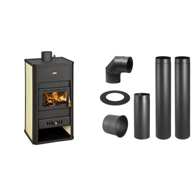 Set Kaminofen, Holzofen Wasserführend Prity, Modell S3 W13, Leistung 15kW + Schornstein Bausatz PARKANEX, Stahl Ø130, Dicke 2mm - Prity