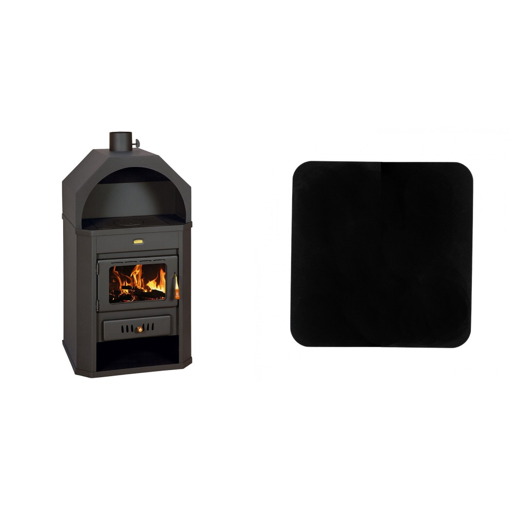 Set Holzofen Prity, Modell Prity, Leistung 15.9kW + Funkenschutzplatte Stahl 2mm, Größe 98x98cm