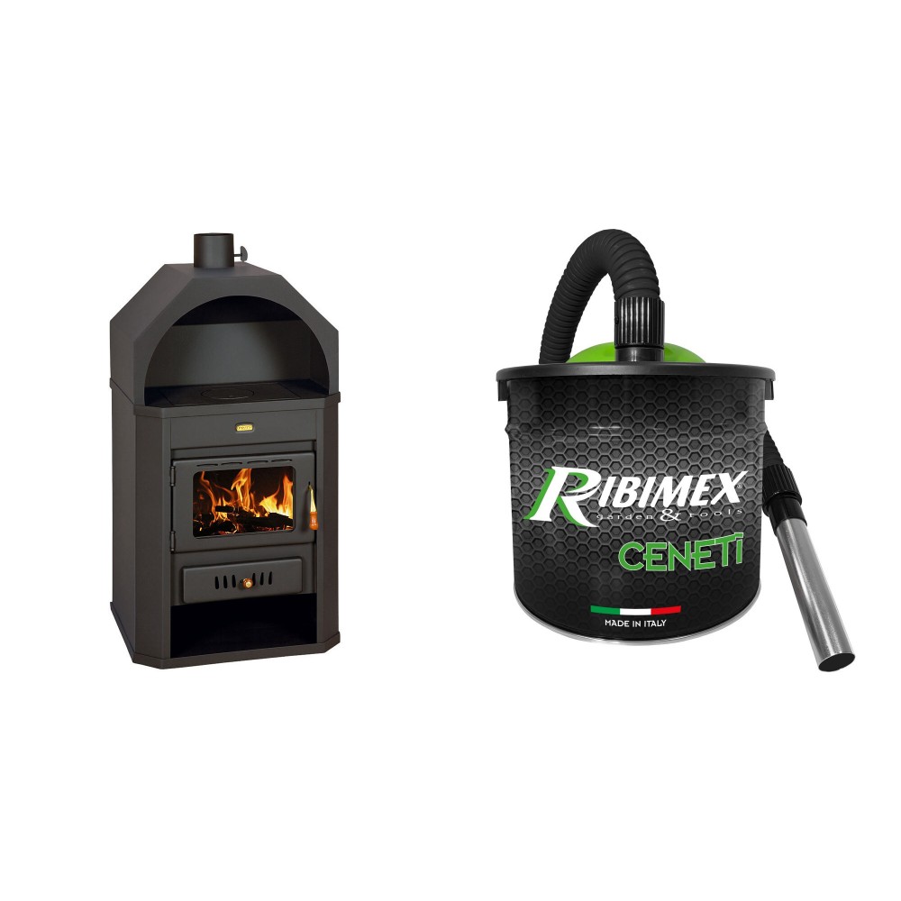 Set Holzofen Prity, Modell Prity, Leistung 15.9kW + Elektrischer Aschesauger Ribimex, Modell Cenetì, Fassungsvermögen 15 L