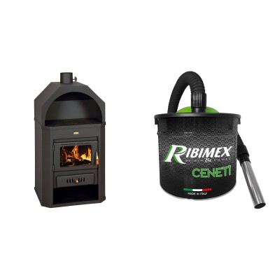 Set Holzofen Prity, Modell Prity, Leistung 15.9kW + Elektrischer Aschesauger Ribimex, Modell Cenetì, Fassungsvermögen 15 L - Prity