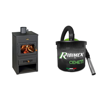 Set Kaminofen, Holzofen Wasserführend Prity, Modell K1 W8, Leistung 13.1kW + Elektrischer Aschesauger Ribimex, Modell Cenetì, Fassungsvermögen 15 L - Prity