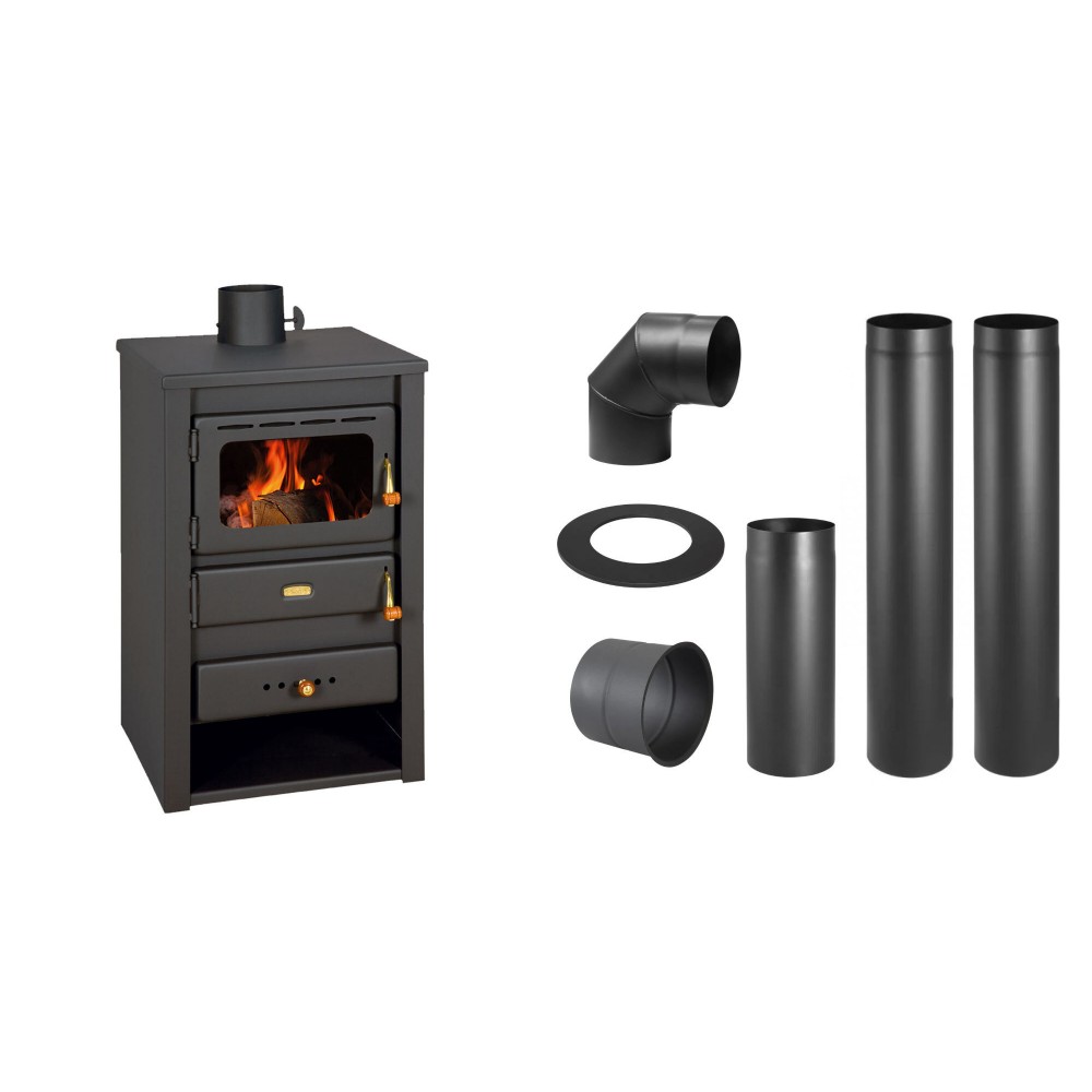 Set Kaminofen, Holzofen Prity, Modell K22, Leistung 10.4kW + Schornstein Bausatz PARKANEX, Stahl Ø130, Dicke 2mm