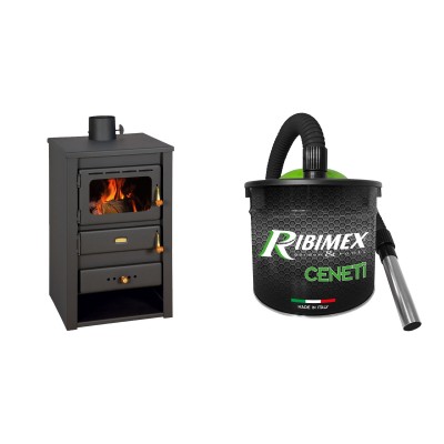 Set Kaminofen, Holzofen Prity, Modell K22, Leistung 10.4kW + Elektrischer Aschesauger Ribimex, Modell Cenetì, Fassungsvermögen 15 L - Prity
