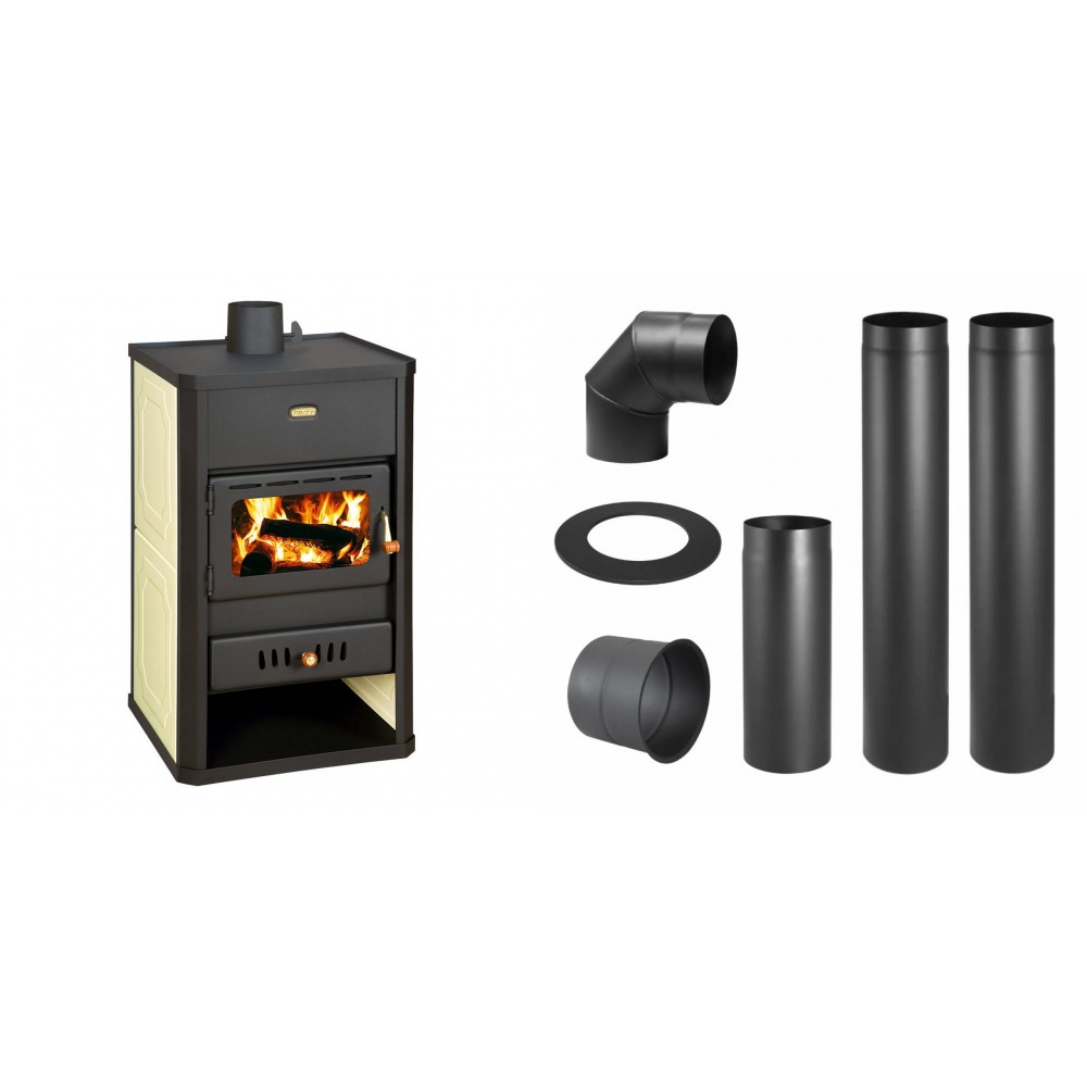 Set Kaminofen, Holzofen Wasserführend Prity, Modell S1 W10, Leistung 13.3kW + Schornstein Bausatz PARKANEX, Stahl Ø130, Dicke 2mm