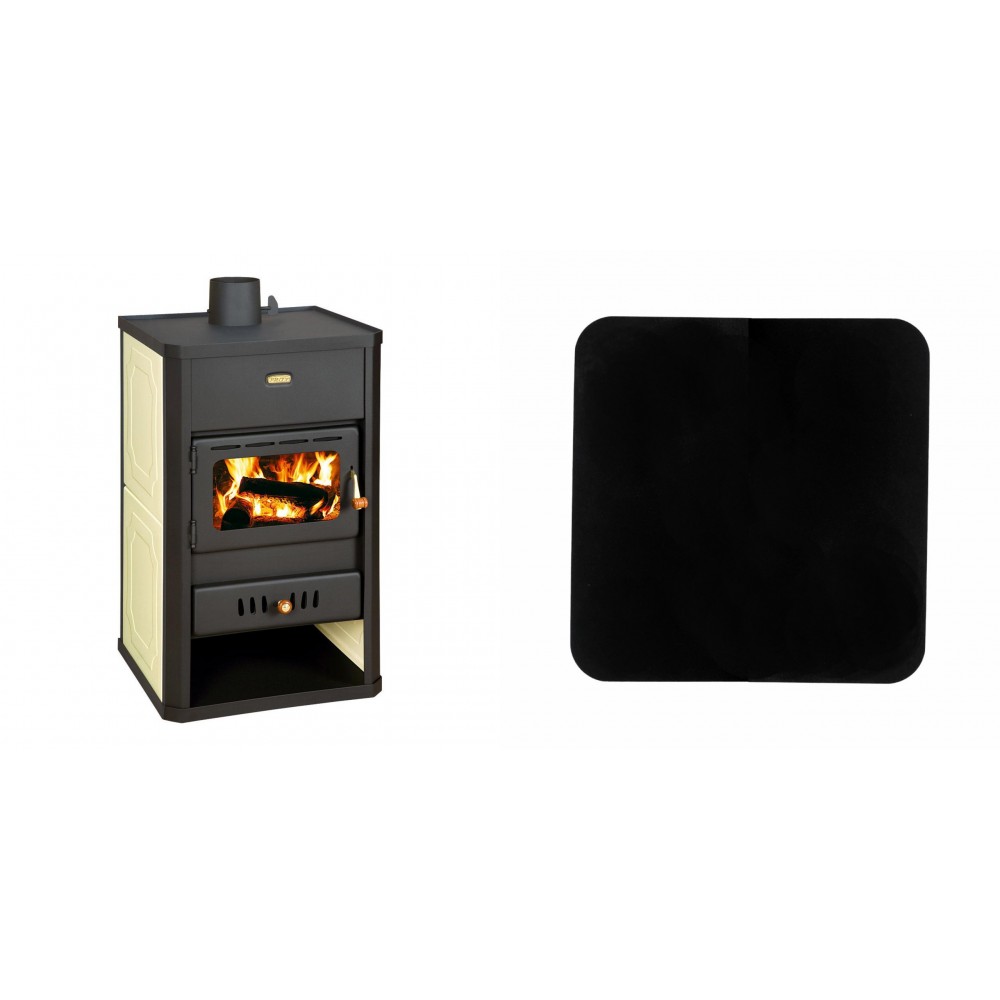 Set Kaminofen, Holzofen Wasserführend Prity, Modell S1 W10, Leistung 13.3kW + Funkenschutzplatte Stahl 2mm, Größe 98x98cm