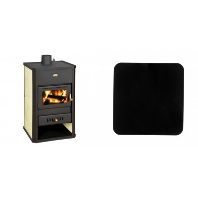Set Kaminofen, Holzofen Wasserführend Prity, Modell S1 W10, Leistung 13.3kW + Funkenschutzplatte Stahl 2mm, Größe 98x98cm - Prity