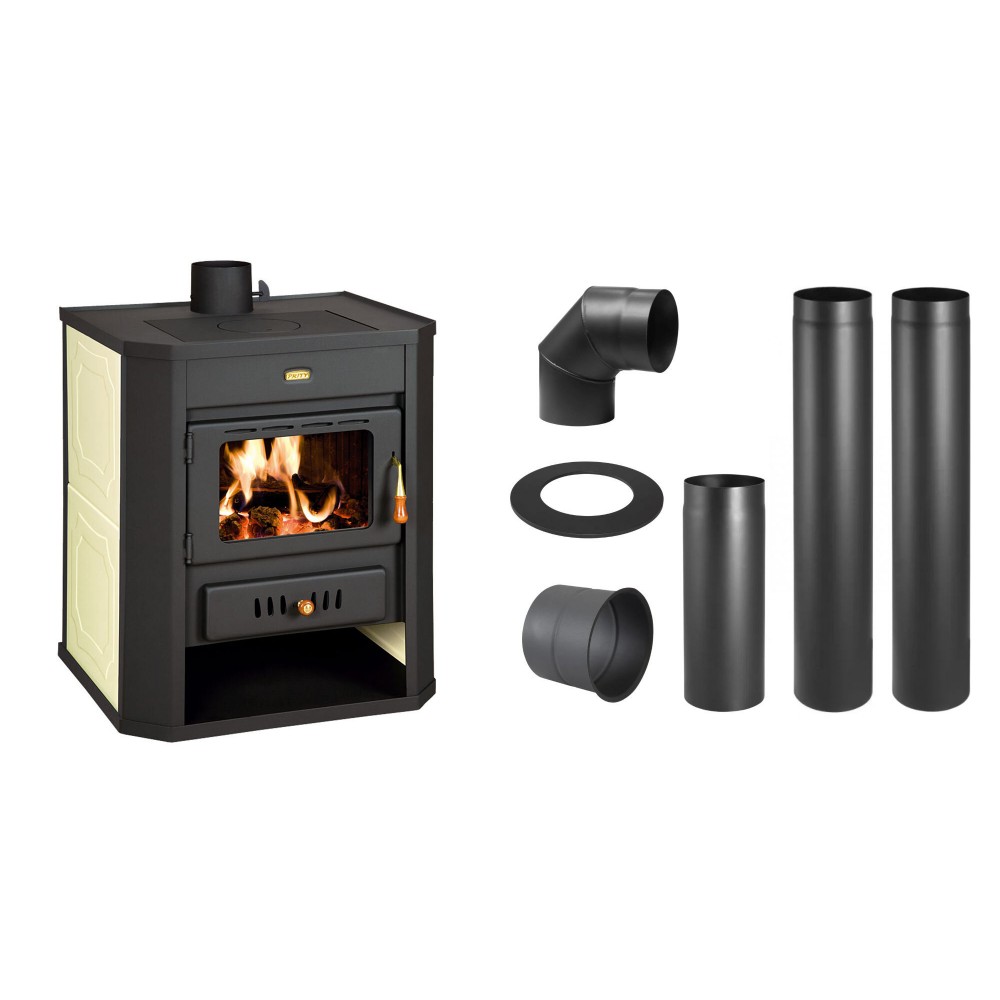 Set Kaminofen, Holzofen Wasserführend Prity, Modell WD W15, Leistung 12kW + Schornstein Bausatz PARKANEX, Stahl Ø130, Dicke 2mm