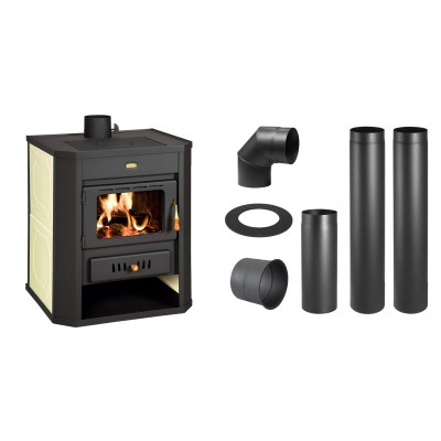Set Kaminofen, Holzofen Wasserführend Prity, Modell WD W15, Leistung 12kW + Schornstein Bausatz PARKANEX, Stahl Ø130, Dicke 2mm - Prity