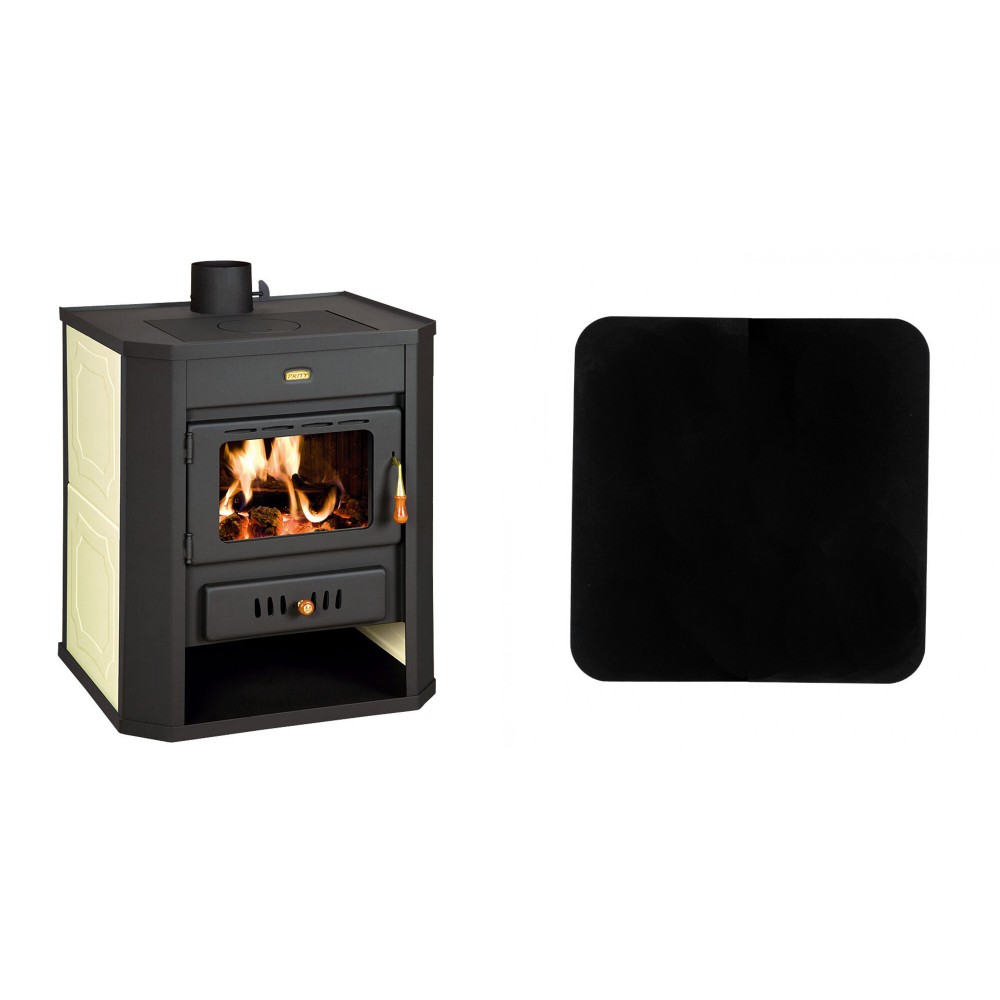Set Kaminofen, Holzofen Wasserführend Prity, Modell WD W15, Leistung 12kW + Funkenschutzplatte Stahl 2mm, Größe 98x98cm
