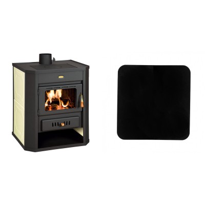 Set Kaminofen, Holzofen Wasserführend Prity, Modell WD W15, Leistung 12kW + Funkenschutzplatte Stahl 2mm, Größe 98x98cm - Prity