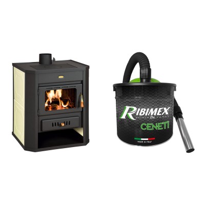 Set Kaminofen, Holzofen Wasserführend Prity, Modell WD W15, Leistung 12kW + Elektrischer Aschesauger Ribimex, Modell Cenetì, Fassungsvermögen 15 L - Prity