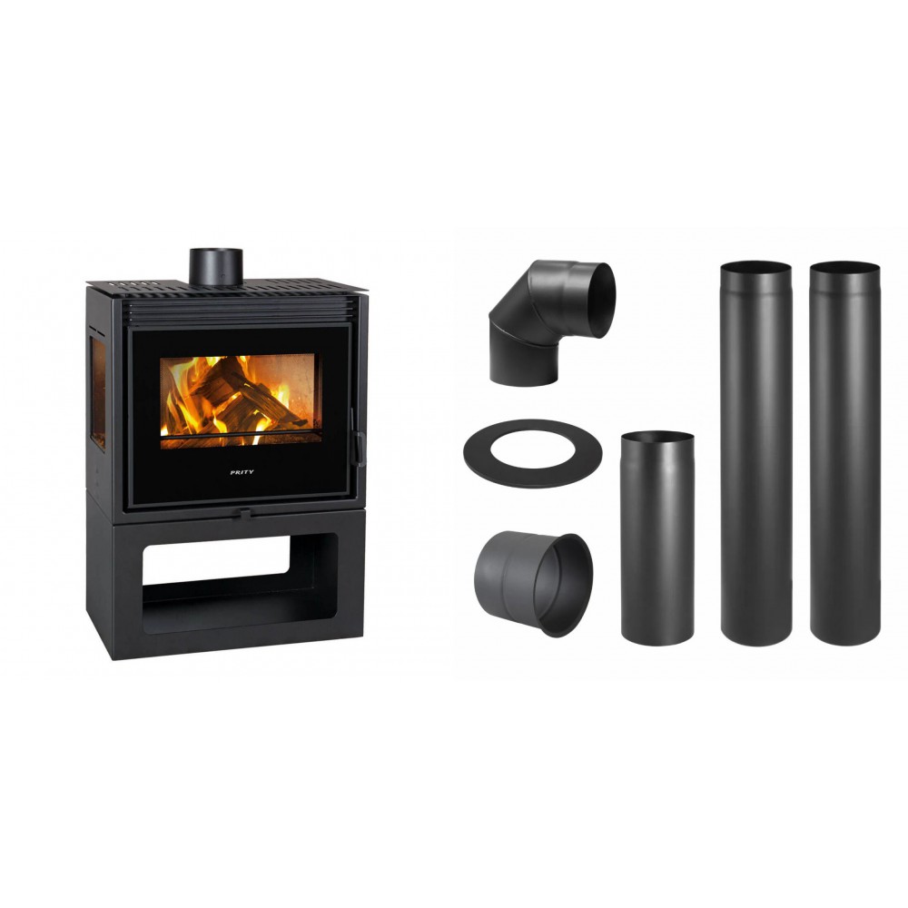 Set Kaminofen, Holzofen Prity, Modell PM3 E, Leistung 10.8kW, Panoramablick + Schornstein Bausatz PARKANEX, Stahl Ø150, Dicke 2mm | Holzofen | Kaminofen |