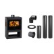 Set Kaminofen, Holzofen Prity, Modell PM3 E, Leistung 10.8kW, Panoramablick + Schornstein Bausatz PARKANEX, Stahl Ø150, Dicke 2mm | Holzofen | Kaminofen |